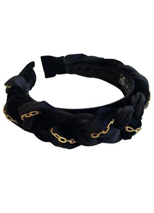 Бархатный черный  обруч косичка с золотой цепочкой my scarf8 фото