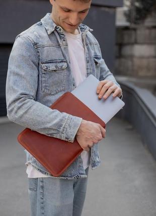 Шкіряний чохол для macbook, дизайн №1, вінтажна шкіра, колір коньяк1 фото