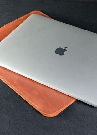 Шкіряний чохол для macbook, дизайн №1, вінтажна шкіра, колір коньяк4 фото