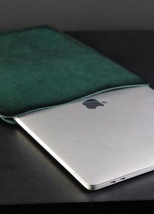 Шкіряний чохол для macbook дизайн №1, шкіра італійський краст, колір зелений