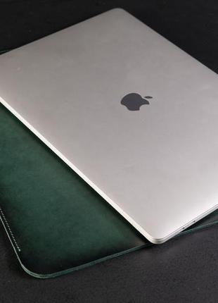 Кожаный чехол для macbook дизайн №1, кожа итальянский краст, цвет зеленый2 фото