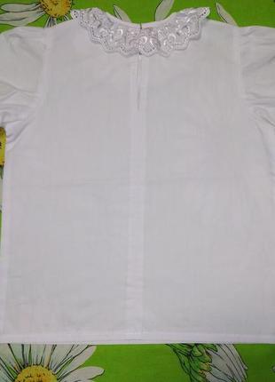 Белая, зарядная школьная блуза для девочки 6-7 лет5 фото