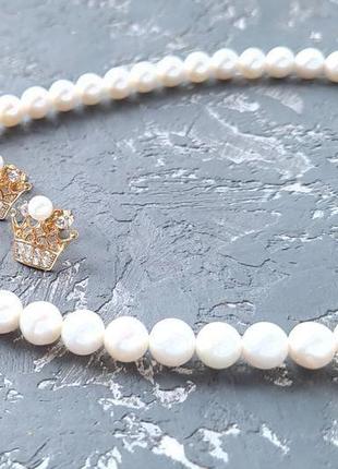 Весільний чи святковий комплект з натуральних перлів "корона"5 фото