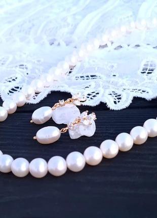 Комплект святковий чи весільний з натуральних перлів у позолоті2 фото