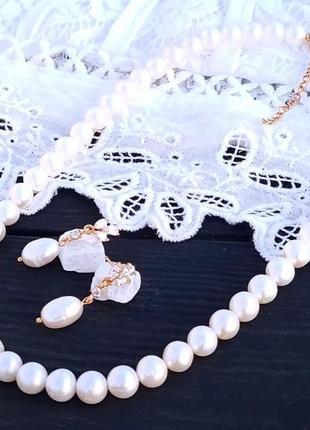 Комплект святковий чи весільний з натуральних перлів у позолоті4 фото
