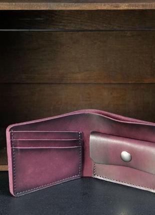 Классическое портмоне с монетницей, кожаный кошелек, кожа итальянский краст, цвет бордо2 фото