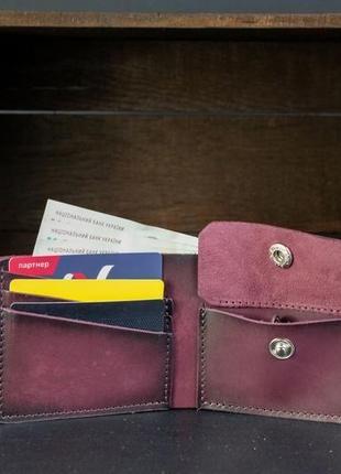 Классическое портмоне с монетницей, кожаный кошелек, кожа итальянский краст, цвет бордо3 фото