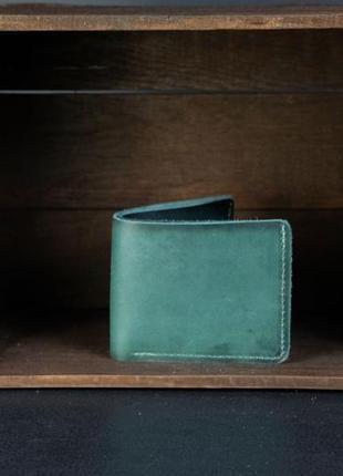 Класичне портмоне з монетницею, шкіряний гаманець, шкіра італійський краст, колір зелений1 фото
