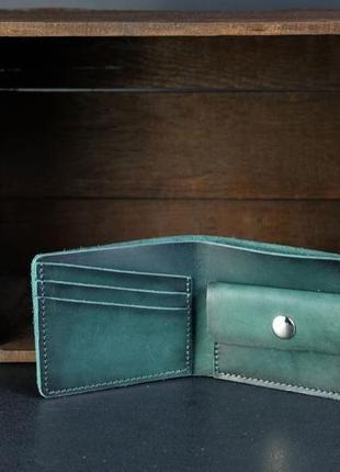 Классическое портмоне с монетницей, кожаный кошелек, кожа итальянский краст, цвет зеленый2 фото