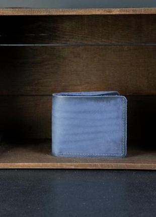Класичне портмоне з монетницею, шкіряний гаманець, шкіра італійський краст, колір синій2 фото