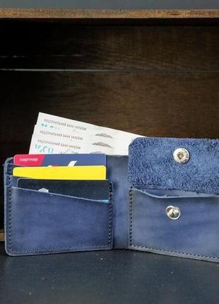 Класичне портмоне з монетницею, шкіряний гаманець, шкіра італійський краст, колір синій3 фото