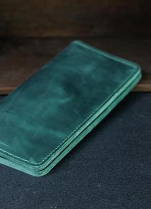 Кожаный кошелек, лонг на 12 карт, кожа crazy horse, цвет зеленый2 фото