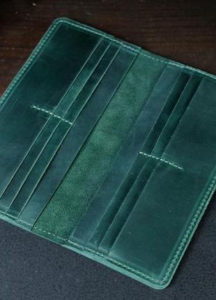 Шкіряний гаманець, лонг на 12 карт, шкіра crazy horse, колір зелений3 фото