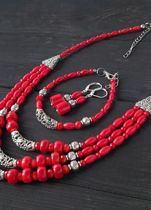 Намисто з натуральними коралами трьохрядне4 фото