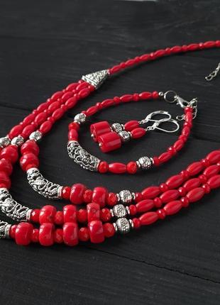 Намисто з натуральними коралами трьохрядне3 фото