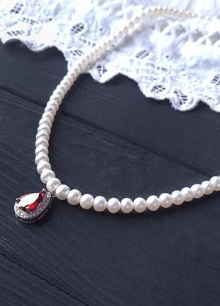 Кольє та сережки з натуральних перлів зі срібними застібками3 фото