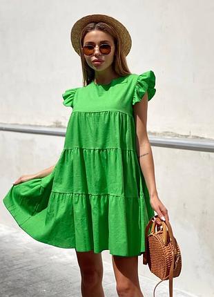 Сукня розлітайка льон зелений рожевий білий чорний