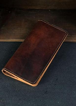 Шкіряний гаманець, лонг на 8 карт, шкіра італійський краст, колір вишня2 фото