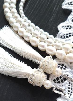 Комплект з натуральних перлів намисто та срібні сережки2 фото