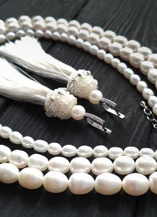 Срібні сережки китиці святкові чи весільні3 фото