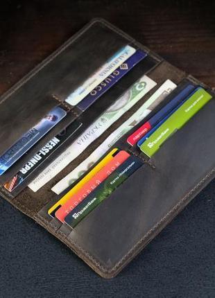 Кожаный кошелек, лонг на 12 карт, кожа crazy horse, цвет шоколад4 фото