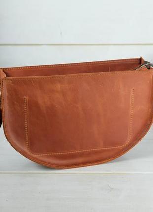 Кожаная женская сумочка фуксия, винтажная кожа, цвет коньяк5 фото