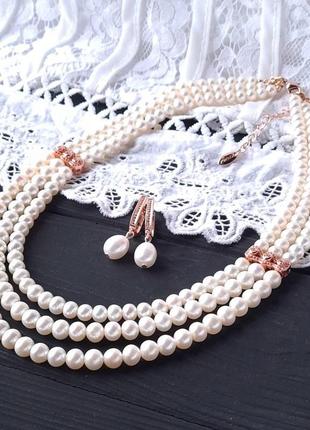 Намисто та сережки з натуральних перлів з кристалами циркону2 фото