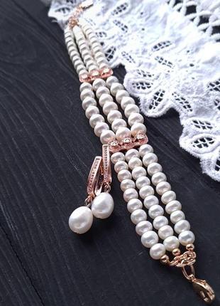 Сережки з великими натуральними перлами та кристалами4 фото