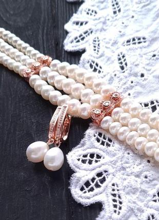 Сережки з великими натуральними перлами та кристалами6 фото
