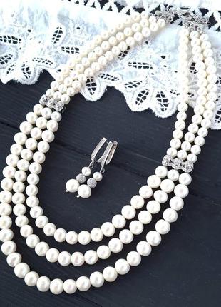 Сережки з натуральних перлів високого класу та кристалів циркону2 фото