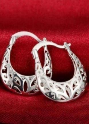 Серьги кольца серебро изысканные ажурные мехи конго