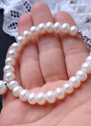 Браслет та сережки з натуральних перлів високого класу з майоркою4 фото