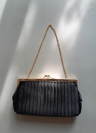 Сумка сумочка маленькая клатч атласная гармошой вечерняя нарядная  в стиле ретро винтаж винтажная с застежкой фермуар черная1 фото
