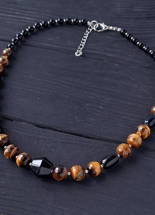Бусы из тигрового глаза и агата "год тигра -9"
