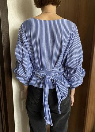 Рубашка в полоску с объемными рукавами с запахом zara, р.xs-l5 фото