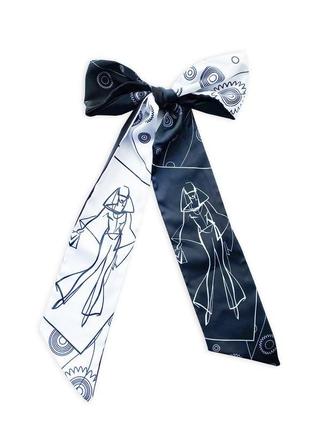 Лента твилли + резинка, шарфик-галстук "чорное и белое", шарф-лента my scarf3 фото