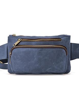 Поясна сумка шкіряна бананка rk-8137-4lx бренд tarwa синя