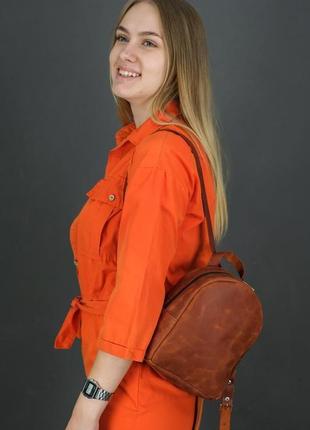 Жіночий шкіряний рюкзак "колібрі", вінтажна шкіра, колір коньяк1 фото