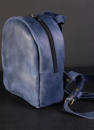 Жіночий шкіряний рюкзак "колібрі", вінтажна шкіра, колір синій2 фото