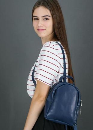 Жіночий шкіряний рюкзак "колібрі", шкіра італійський краст, колір синій