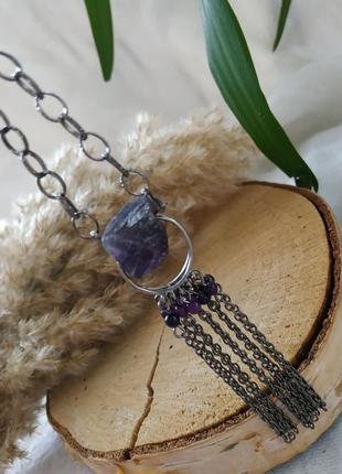 Кольє - чокер з необробленим аметистом ′лілові сутінки′