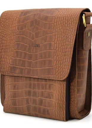 Шкіряна сумка через плече repc-3027-4lx бренду tarwa коричневий колір рептилія1 фото