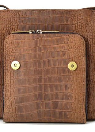 Шкіряна сумка через плече repc-3027-4lx бренду tarwa коричневий колір рептилія5 фото