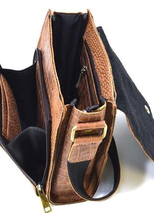 Шкіряна сумка через плече repc-3027-4lx бренду tarwa коричневий колір рептилія6 фото