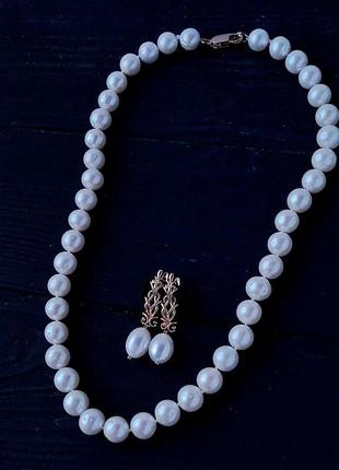 Комплект з натуральних перлів у позолоті2 фото
