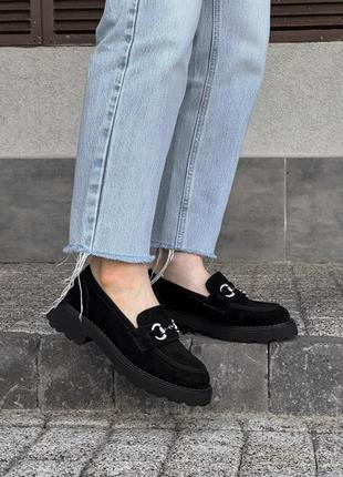 Стильные черные женские туфли-лоферы с цепью замшевые/натуральная замша-женская обувь весна-осень, деми7 фото
