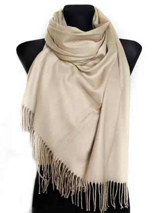 Кашемировый бежевый шарф, большой женский шарф3 фото