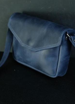 Шкіряна жіноча сумочка лілу,  вінтажна шкіра, колір синій3 фото