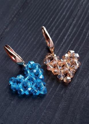 Позолоченные серьги с кристаллами "сердце украины"2 фото