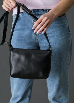 Жіноча шкіряна сумочка літо, шкіра італійський краст, колір чорний2 фото